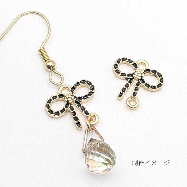 チャーム リボン 約12mm×14mm 2個 コネクターチャーム ブラック りぼん