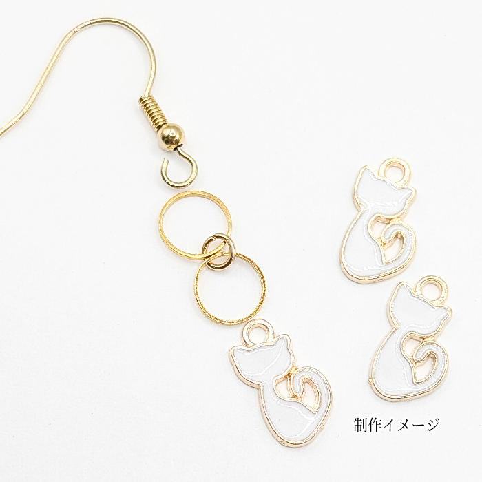 ねこ チャーム 白猫 13mm 6個 ホワイト 猫 モダン エナメル カラー