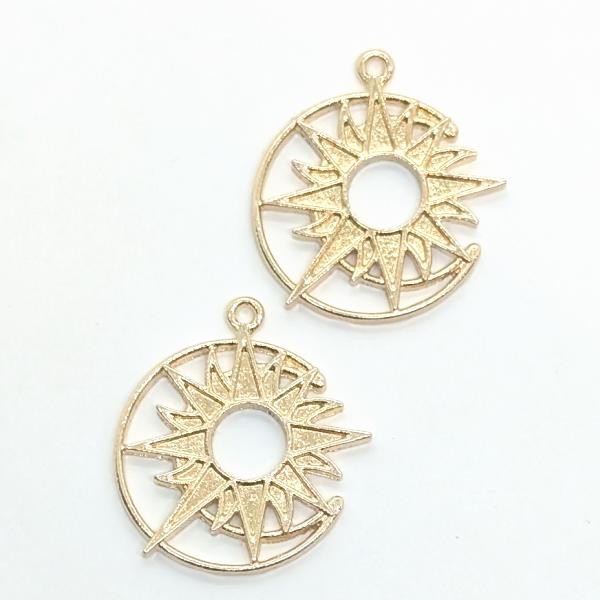 チャーム 太陽 三日月 26mm 2個 SUN 宇宙 フレームチャーム