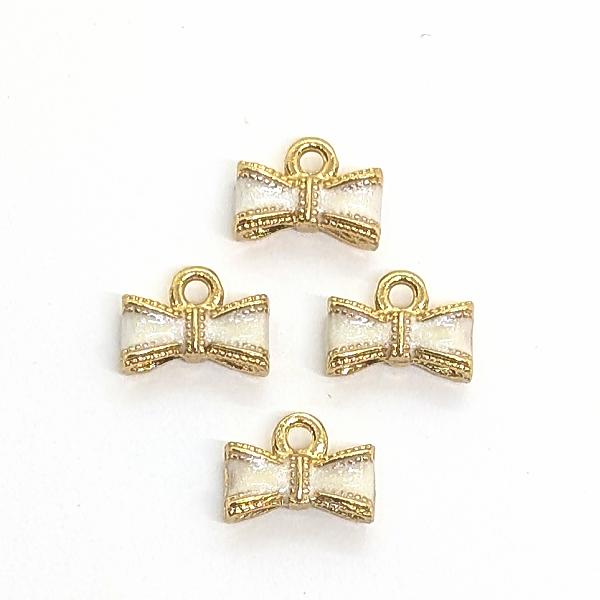 チャーム リボン 5mm 4個 ホワイト 白系 立体 カラーチャーム