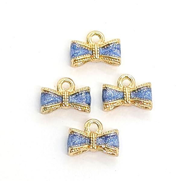 チャーム リボン 5mm 4個 ブルー 青色系 立体 カラーチャーム