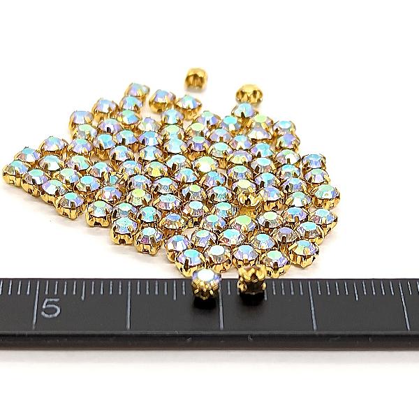 ラインストーン 3mm ガラスストーン オーロラ色 ABカラー 約90個