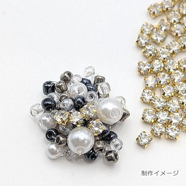 ラインストーン 3mm ガラスストーン 約90個 クリア ゴールド色 台座