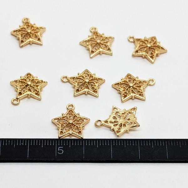 チャーム 星 charm 約14mm×15mm 8個 ゴールド色 透かしチャーム 宇宙