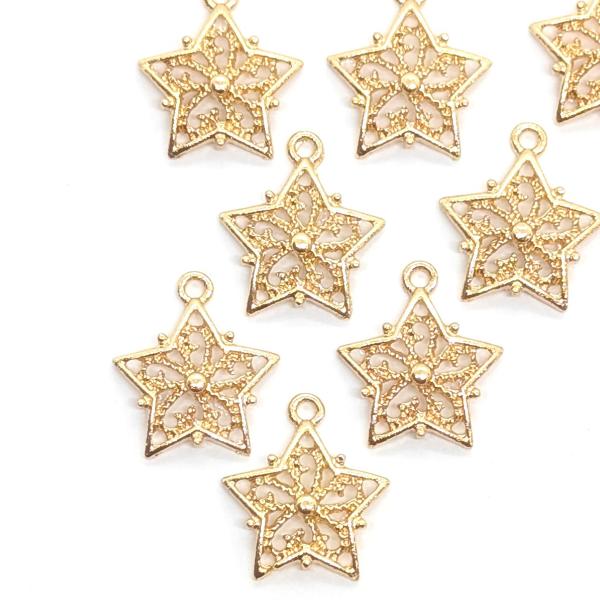 チャーム 星 charm 約14mm×15mm 8個 ゴールド色 透かしチャーム 宇宙