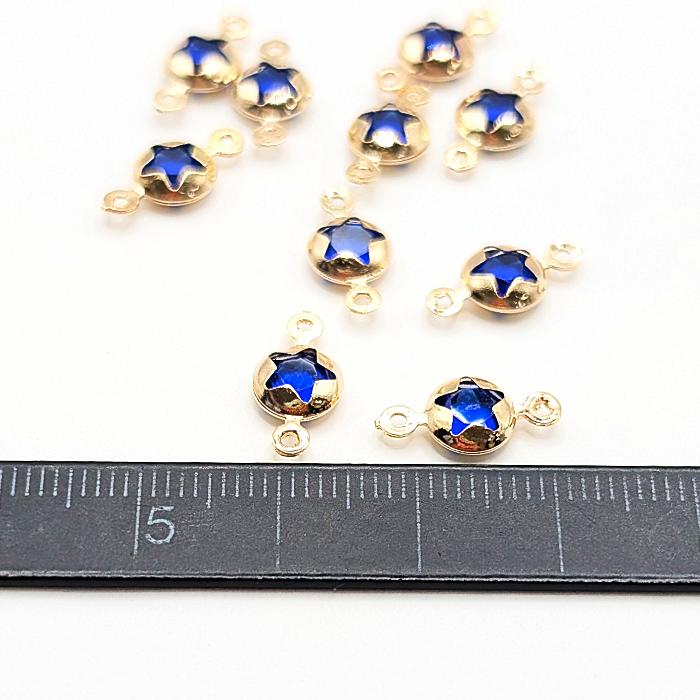 コネクターチャーム 星 10個 ミディアムブルー ガラスチャーム 宇宙