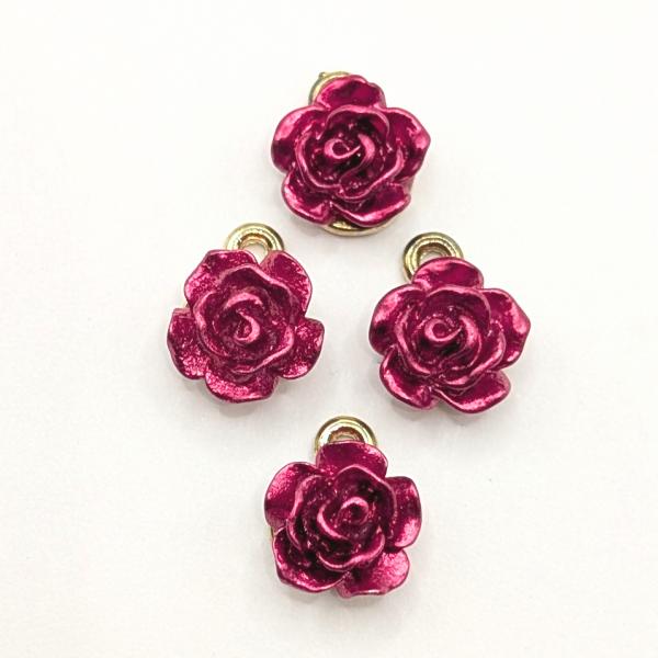 フラワーチャーム 薔薇 8mm×8.5mm 4個 ローズレッド ローズピンク 花