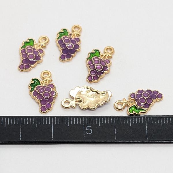 ぶどうチャーム（金古美）6個 チャーム ぶどう 約15mm 6個 フルーツチャーム パープル ハンドメイド