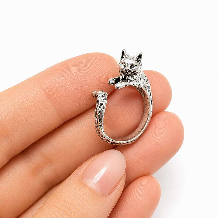 猫リング 16mm シルバー色 1個 アンティーク調 カフリング