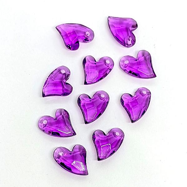 ビーズ チャーム 11mm 10個 ハート 多面カット 透明 パープル 紫系