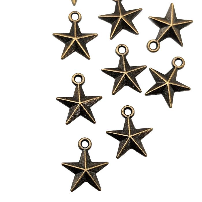 星 チャーム 10個 13mm アンティークブロンズ 金古美色 ミリタリー