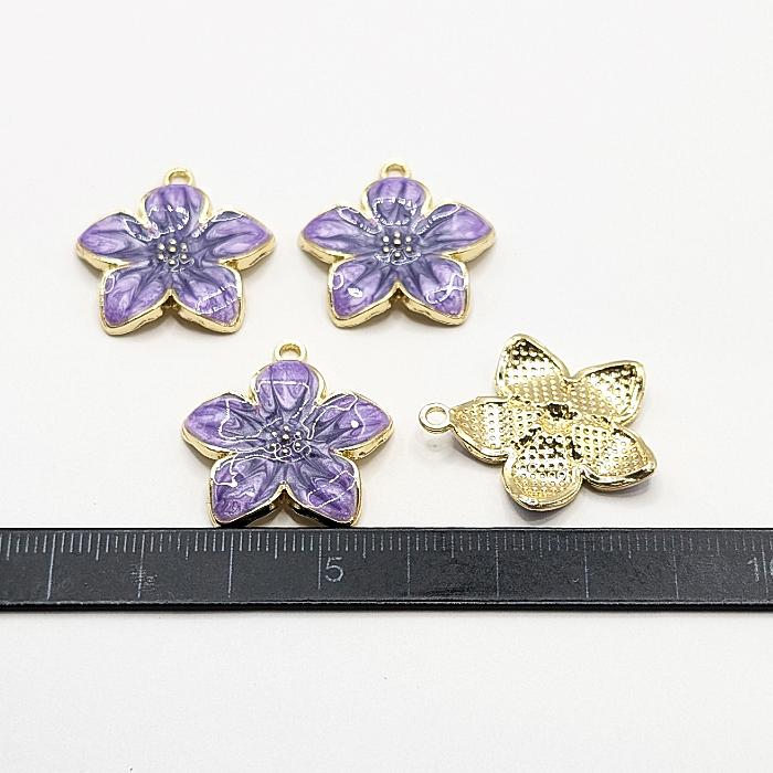 フラワー チャーム 24mm 4個 花 マーブル模様 パープル 紫色 エナメル