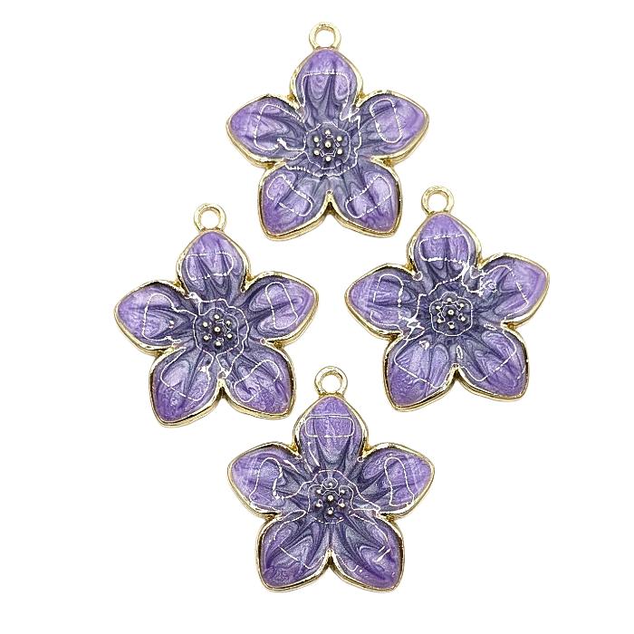 フラワー チャーム 24mm 4個 花 マーブル模様 パープル 紫色 エナメル