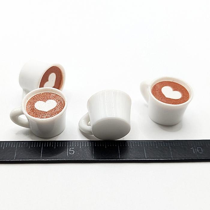 チャーム コーヒー カップ ハート18mm程度 4個 ホワイト ブラウン 立体
