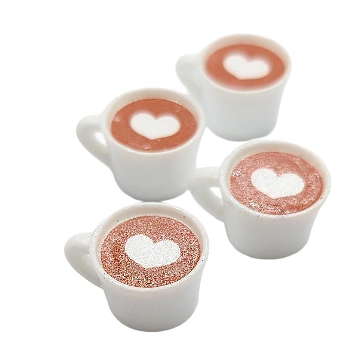 チャーム コーヒー カップ ハート18mm程度 4個 ホワイト ブラウン 立体