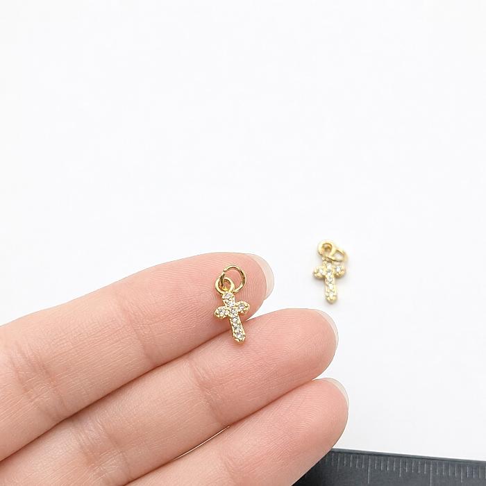 クロスチャーム 真鍮製 キュービックジルコニア ゴールド 12×6mm 2個