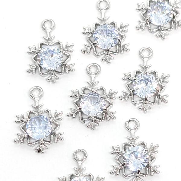 雪の結晶 チャーム パーツ 12mm 2個 キュービックジルコニア ストーン