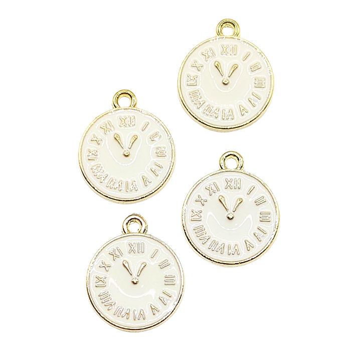 チャーム 時計 モチーフ 15mm 4個 白 ホワイト クロック ドール用にも