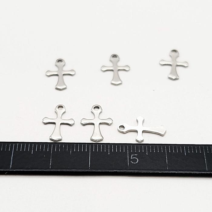 チャーム 十字架 ステンレス製 13mm 6個 ステンレス色 小さなクロス