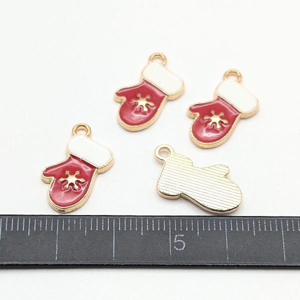 チャーム 冬 アクセサリー パーツ 16mm 4個 手袋 クリスマス