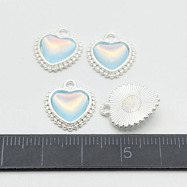 ハート チャーム 13.5mm×14mm 4個 ライトブルー UV鍍金 ガラスストーン