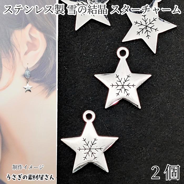 星 雪の結晶 チャーム ステンレス製 13mm 2個 変色しにくい 鍍金