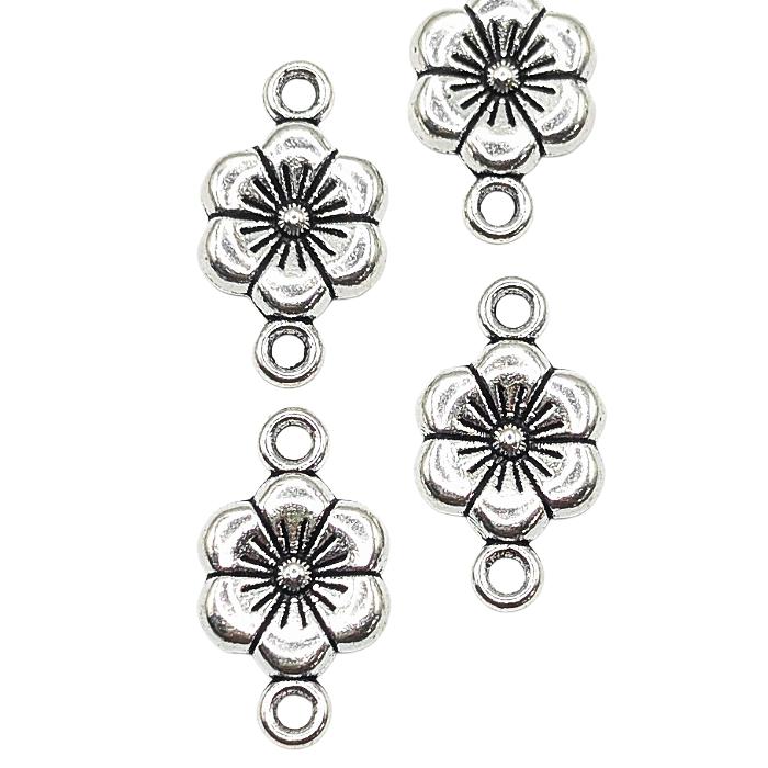 フラワー コネクターチャーム 梅の花 11mm 4個 アンティークシルバー色 