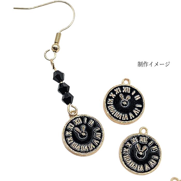 小物・アクセサリー mm チャーム 時計 モチーフ 15mm 4個 黒 ブラック色 クロック ドール用に
