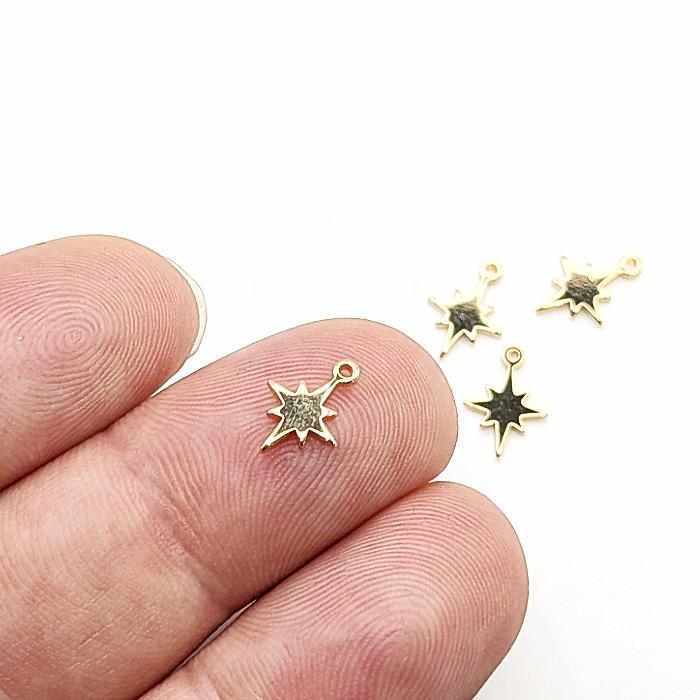 星チャーム 真鍮 18KGP 10.5×7.5mm 4個 宇宙 天体 メタルパーツ