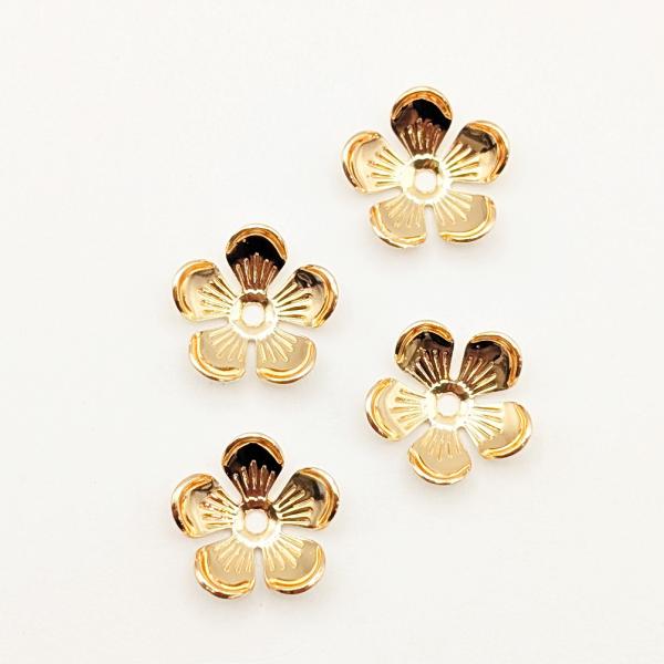 フラワービーズ キャップ 花座 約12mm 4個 ゴールド色 花パーツ