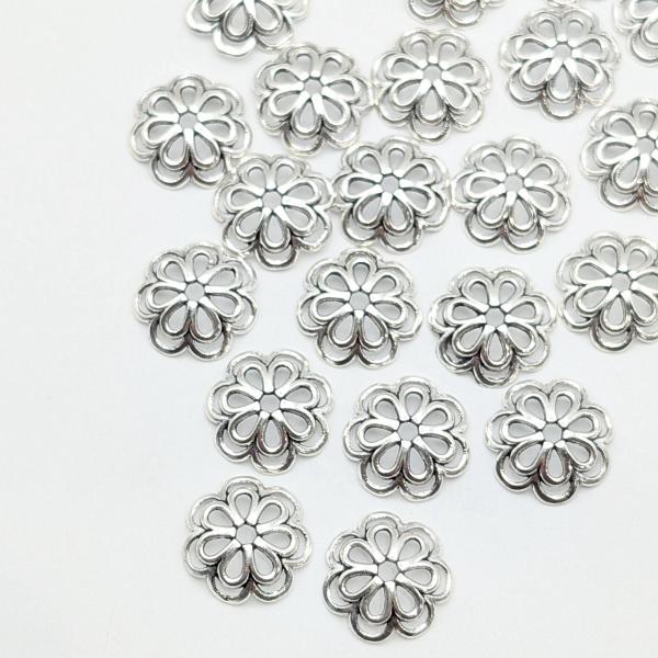 ビーズキャップ 花座 約13.5mm 約20個 アンティーク系シルバー色 合金