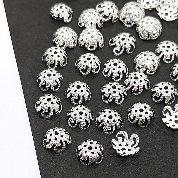 花座 10mm 透かし ビーズキャップ 約100個 シルバー色 花 座金 特価