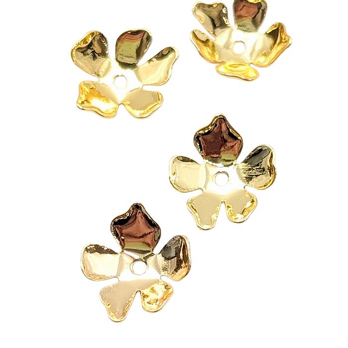 フラワー メタルパーツ 18KGP 本金メッキ 13mm 2個 花座 ビーズ