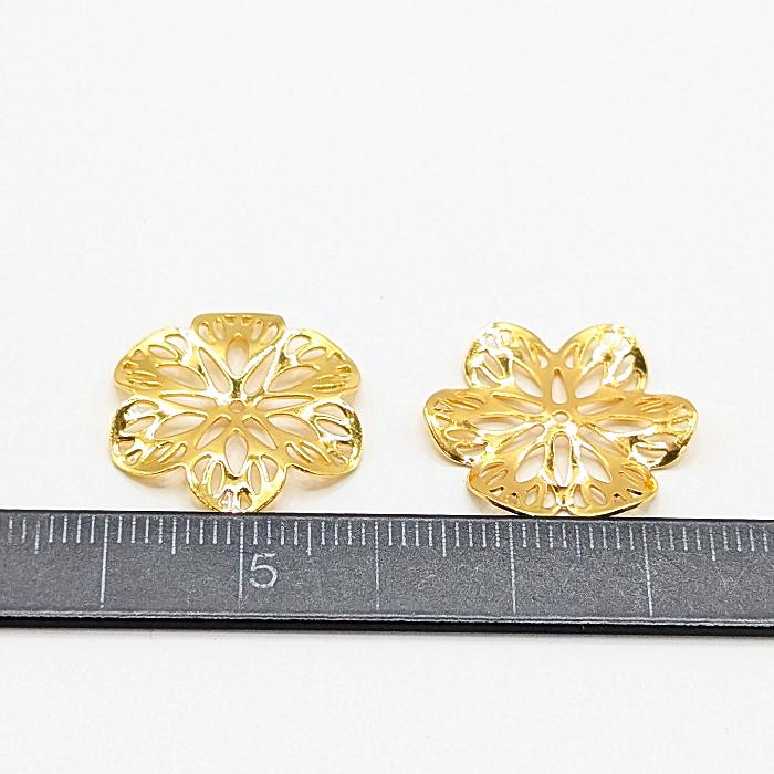 フラワー メタルパーツ 21mm 2個 花座 ゴールド色 花びら 透かしパーツ
