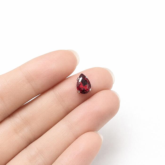 縫い付けラインストーン 10mm レッド系 6個 ドロップ 雫 ガラス