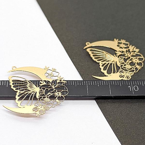 メタルチャーム 三日月 蝶 花 透かしチャーム 32mm 2個 銅製 透かし