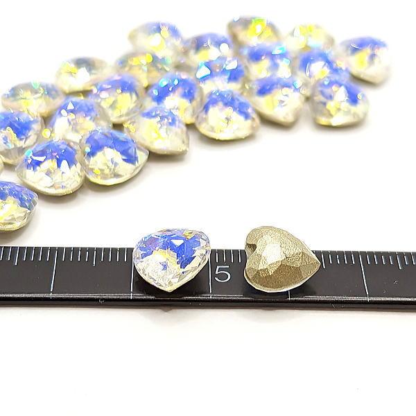 ガラスラインストーン 9.5mm ハート 多面カット 穴なし デコパーツ 裏