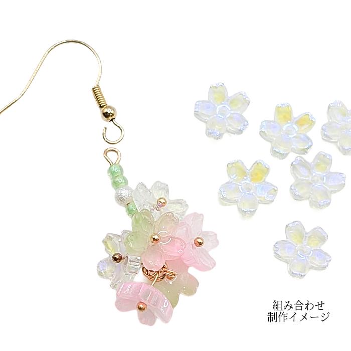 さくら ガラスビーズ 10mm 6個 オーロラ クリア 透明色 和風 和柄 桜
