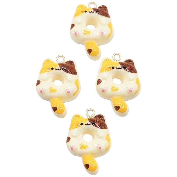 チャーム ドーナツ 猫 25mm×20mm 4個 三毛猫 ヒートン付き ネコ ねこ
