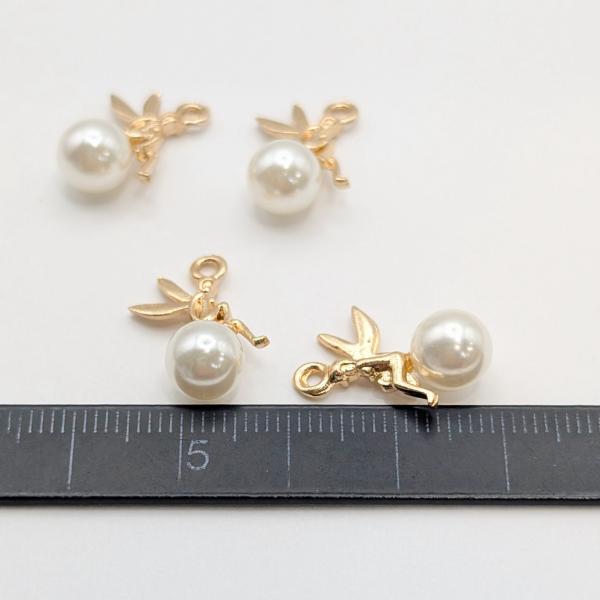 妖精 パールチャーム 約15×12mm 4個 フェアリー チャーム うさぎの素材