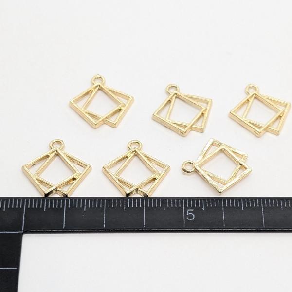 スクエア チャーム 6個 約15×18mm 重なる四角 Wスクエア フレーム