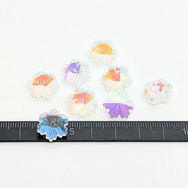 チャーム ガラス 雪の結晶 14mm 多面カット クリア オーロラ色 雪 冬