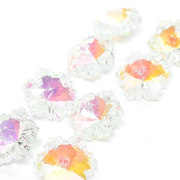 チャーム ガラス 雪の結晶 14mm 多面カット クリア オーロラ色 雪 冬