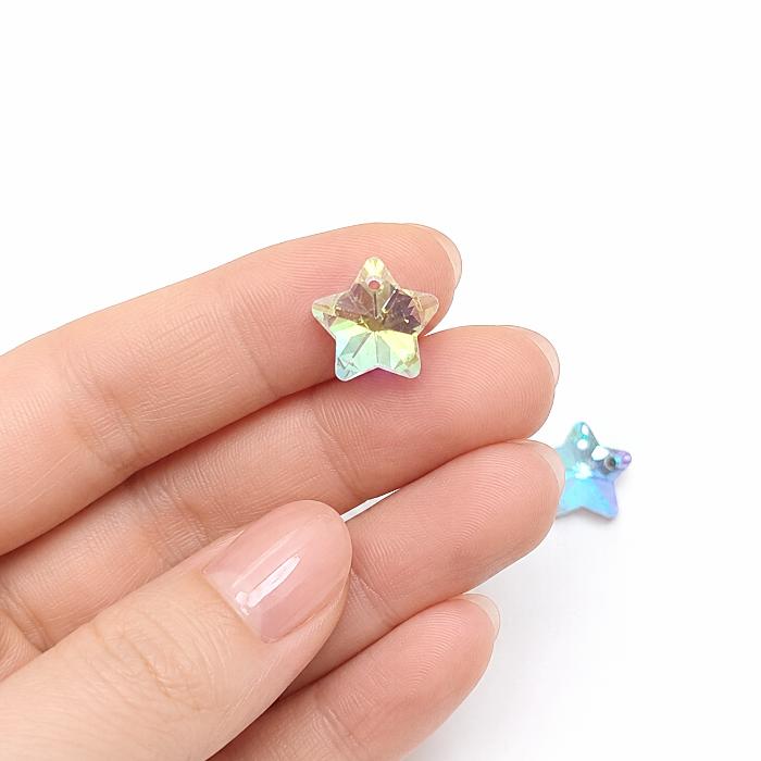ガラスチャーム 星 13mm 6個 クリアAB オーロラ スター ガラスビーズ