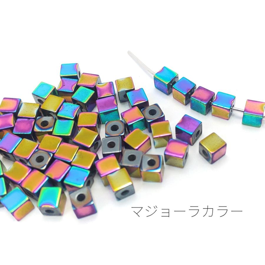 約50個 グレードA 約3mm 合成ヘマタイト キューブビーズ☆マジョーラ 