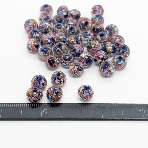 ガラスビーズ 花柄 ランプワークビーズ 約7mm〜8mm バイオレット 