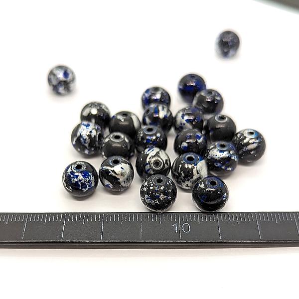 ガラスビーズ 10mm 約20個 ブルー ブラック 黒 シルバー 焼付塗装 和洋