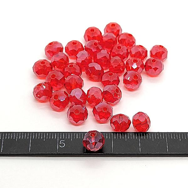 ガラスビーズ ボタンカット 約8mm 約30個 レッド系 赤色 電気メッキ 