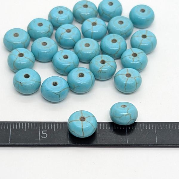 合成 ターコイズ ビーズ ロンデル 約10×6mm 約20g 平丸 染め クラック