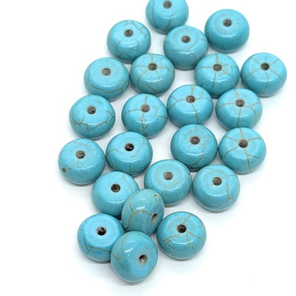 合成 ターコイズ ビーズ ロンデル 約10×6mm 約20g 平丸 染め クラック